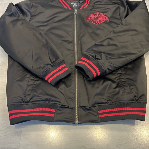 Harley-Davidson Flying Eagle Black/Red Bomber Jacket Mens L Full Zip Racing - Picture 2 of 11